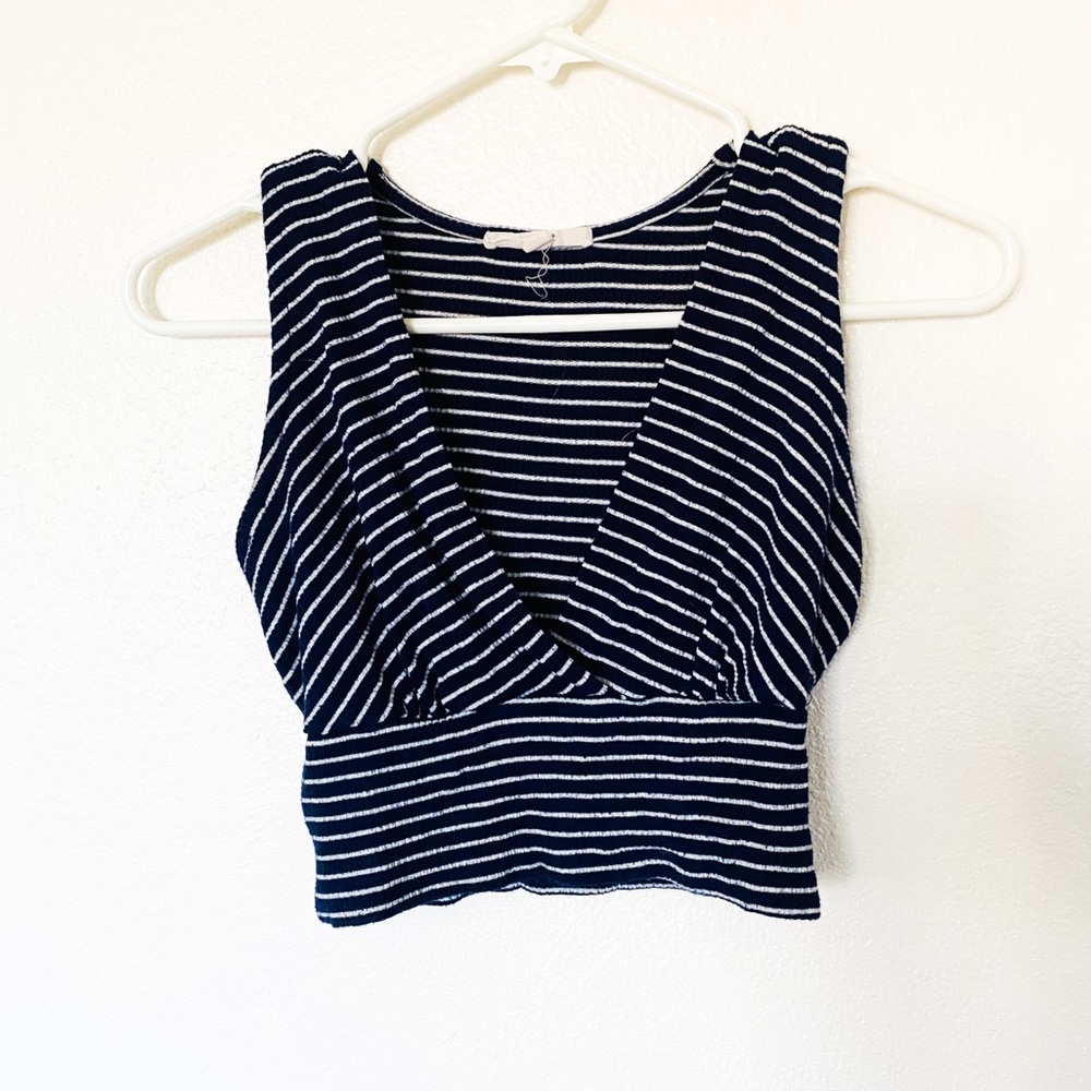 Iris Los Angeles Urban Outfitters Deep V Neck Stripe Tank Crop Top Small